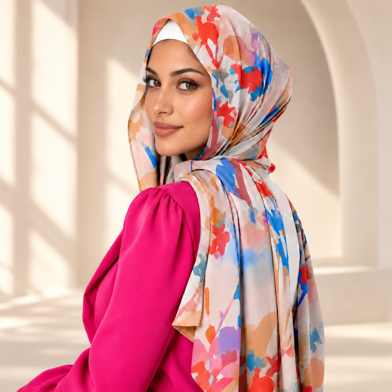 portrait mode au foulard fuchsia